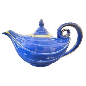 MCM Hall Teapot Aladdin Genie Colbalt Blue With Metallic Gold Trim 6 Cup